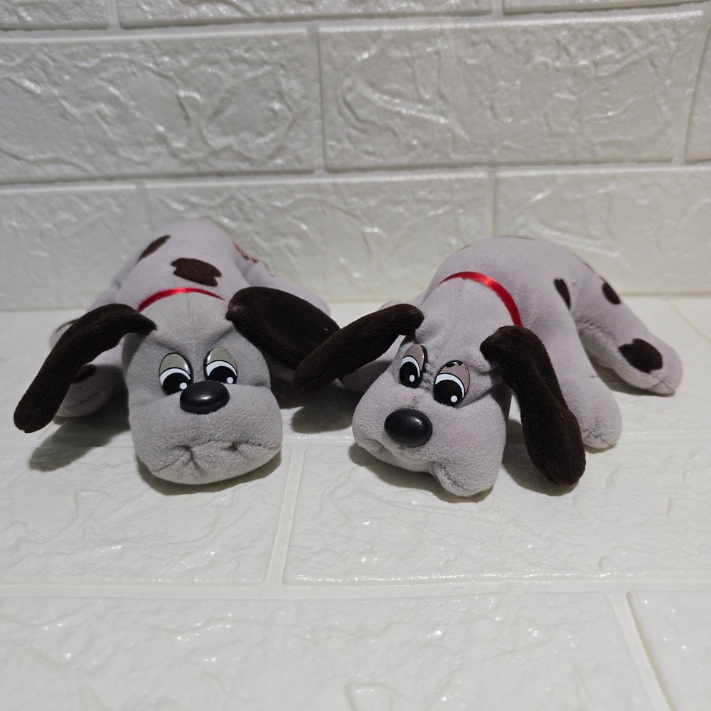 Tonka Pound Puppies Plush Dog Set Grey Spotted Vintage Retro 2pc